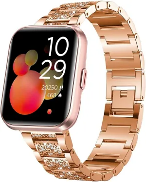 Women's Jewelry Bling Diamond Metal Dressy Strap, Adjustable Replacement Strap Accessories Sports Band Compatible for Quican ID208 Plus 1.8 Inches Smart Watch