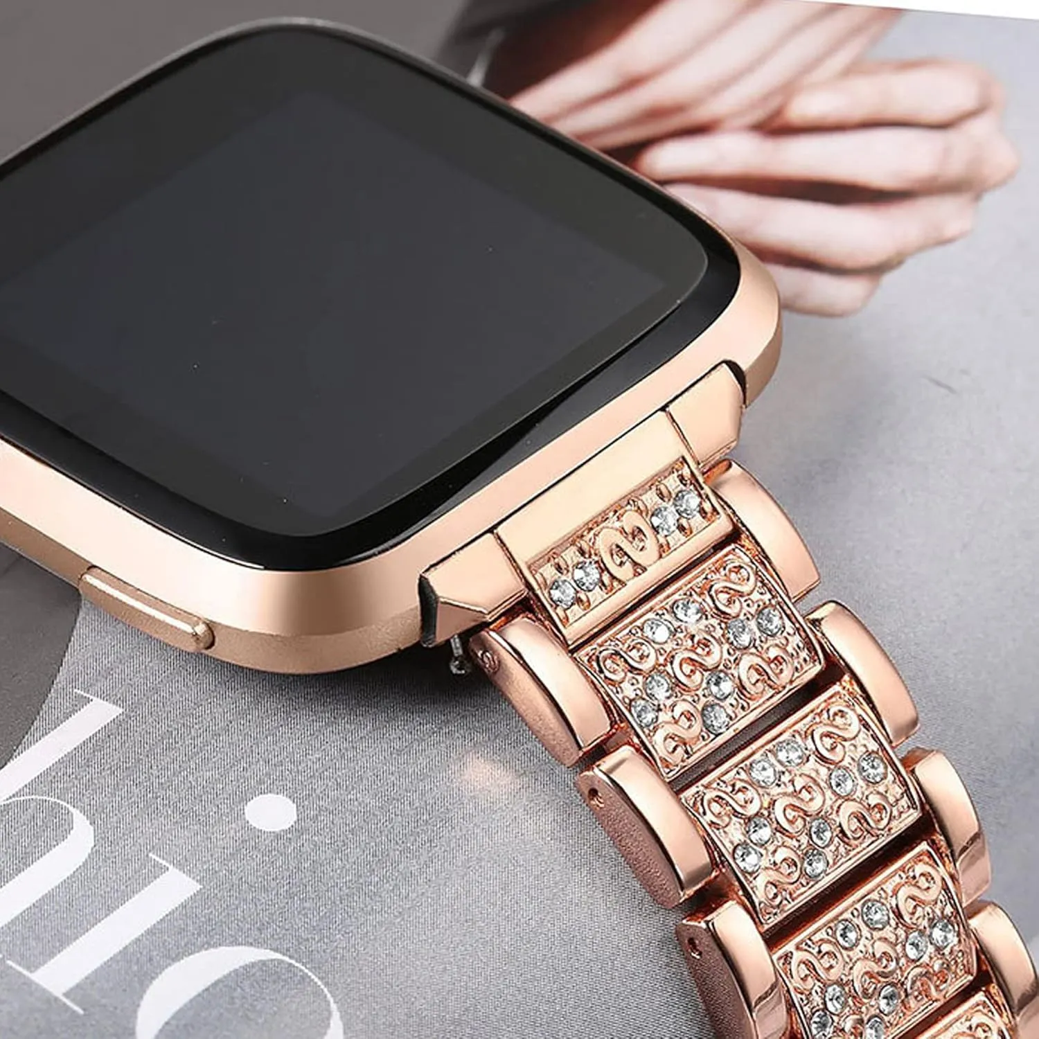 Women's Jewelry Bling Diamond Metal Dressy Strap, Adjustable Replacement Strap Accessories Sports Band Compatible for Quican ID208 Plus 1.8 Inches Smart Watch