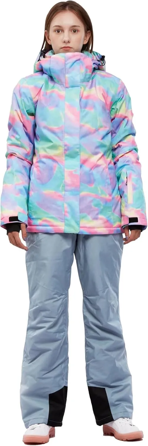 Women's Ski Jackets and Pants Set Waterproof Snowboard Snowsuit Colorful Winter Warm Snow Coat Suit Windproof