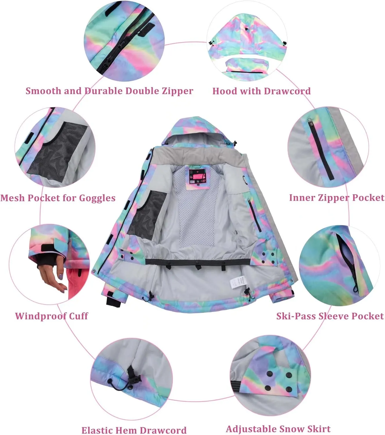 Women's Ski Jackets and Pants Set Waterproof Snowboard Snowsuit Colorful Winter Warm Snow Coat Suit Windproof