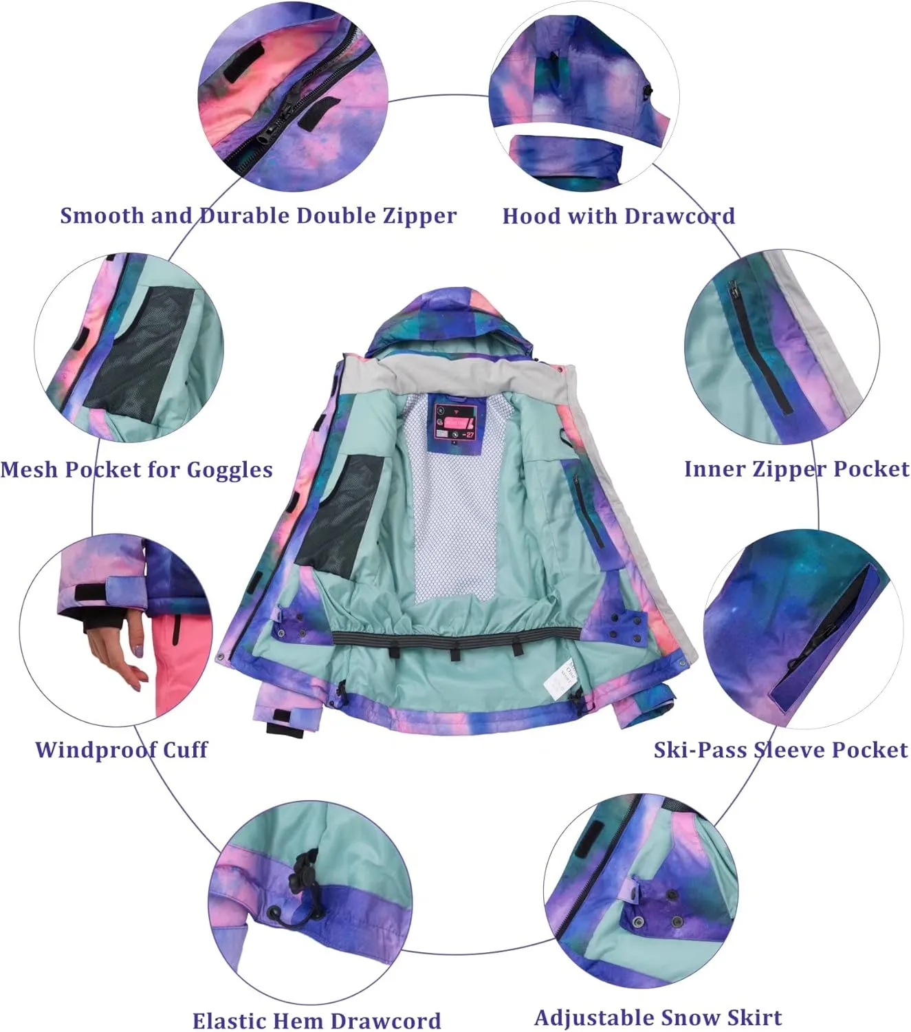 Women's Ski Jackets and Pants Set Waterproof Snowboard Snowsuit Colorful Winter Warm Snow Coat Suit Windproof