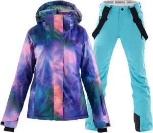 Women's Ski Jackets and Pants Set Waterproof Snowboard Snowsuit Colorful Winter Warm Snow Coat Suit Windproof