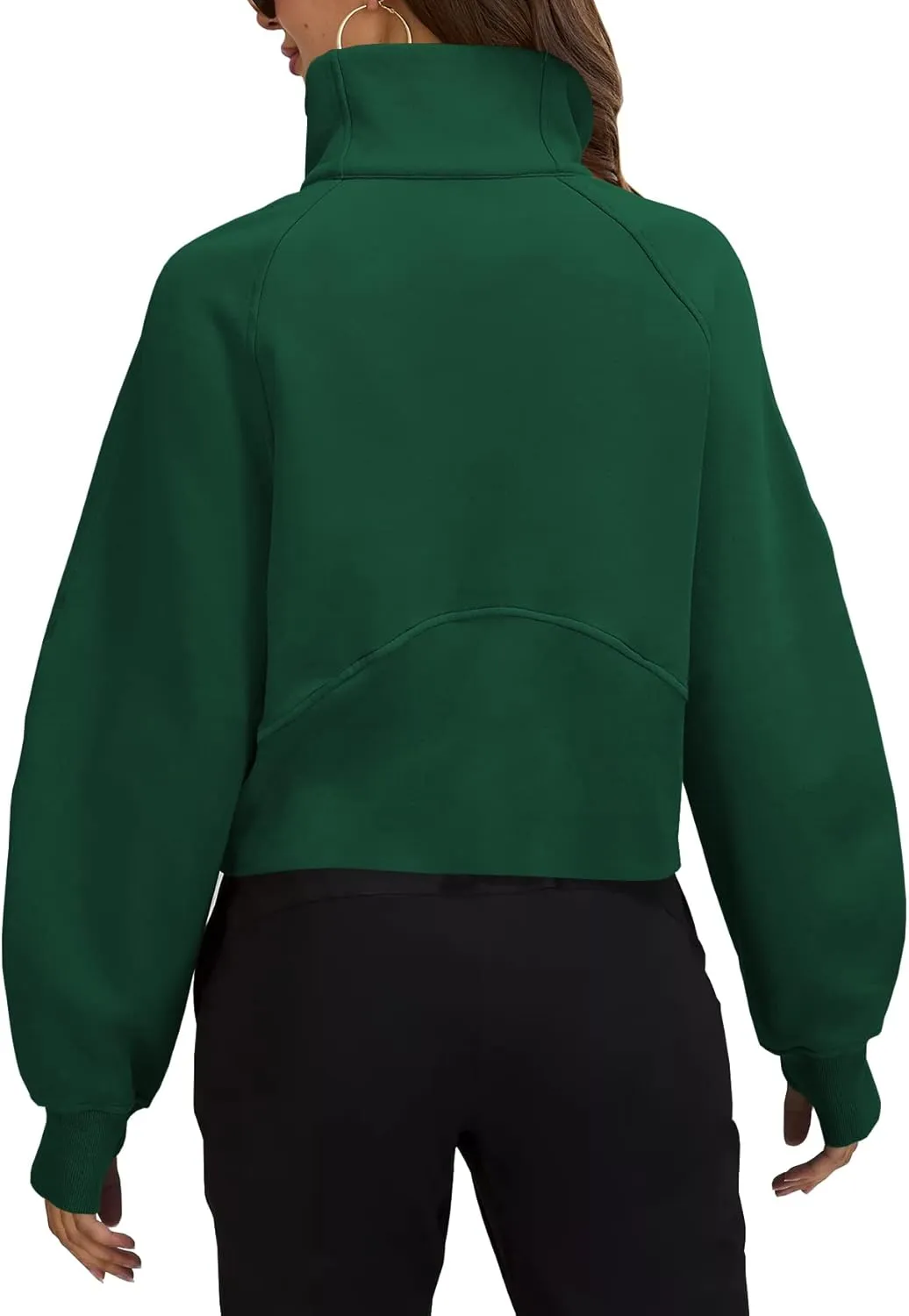 Womens Sweatshirts Half Zipper Crop Pullover Funnel Neck Fleece Lined Zip Up Long Sleeve Tops Thumb Hole