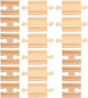 Wood Train Track Expansion Packs, 18pcs Wooden Railway Track Wood Train Track Bridge Train Connector Pieces Rail Station Accessory Make Your Own Railway for Christmas Party Favor