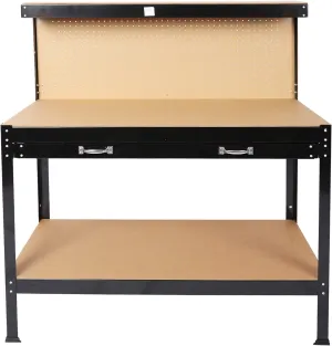 Wood Work Bench Steel Work Bench with Tool Storage, Drawer and Peg Board for Garage Workshop - 63 Inch, Black