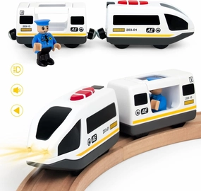 WOOD CITY Battery Operated Train for Wooden Train Track, Electric Locomotive Train Set with Powerful Engine Compatible with Thomas, Brio, Chuggington, Bullet Train Toys for Toddlers 3 4 5 Year Olds