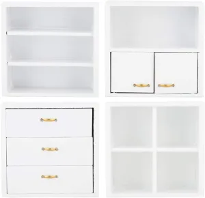 Wooden Display Cabin Miniature Furniture Dollhouse Kit (White, 1:12 Scale, 12 Pieces)