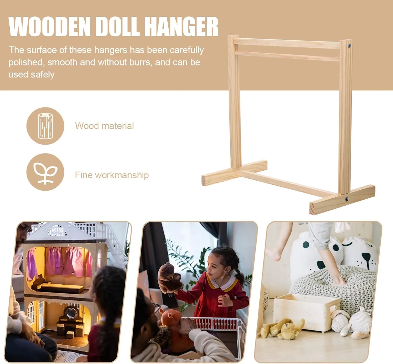 Wooden Doll Clothes Rack Sturdy Clothing Organizer for Doll Dresses for Display and Organization
