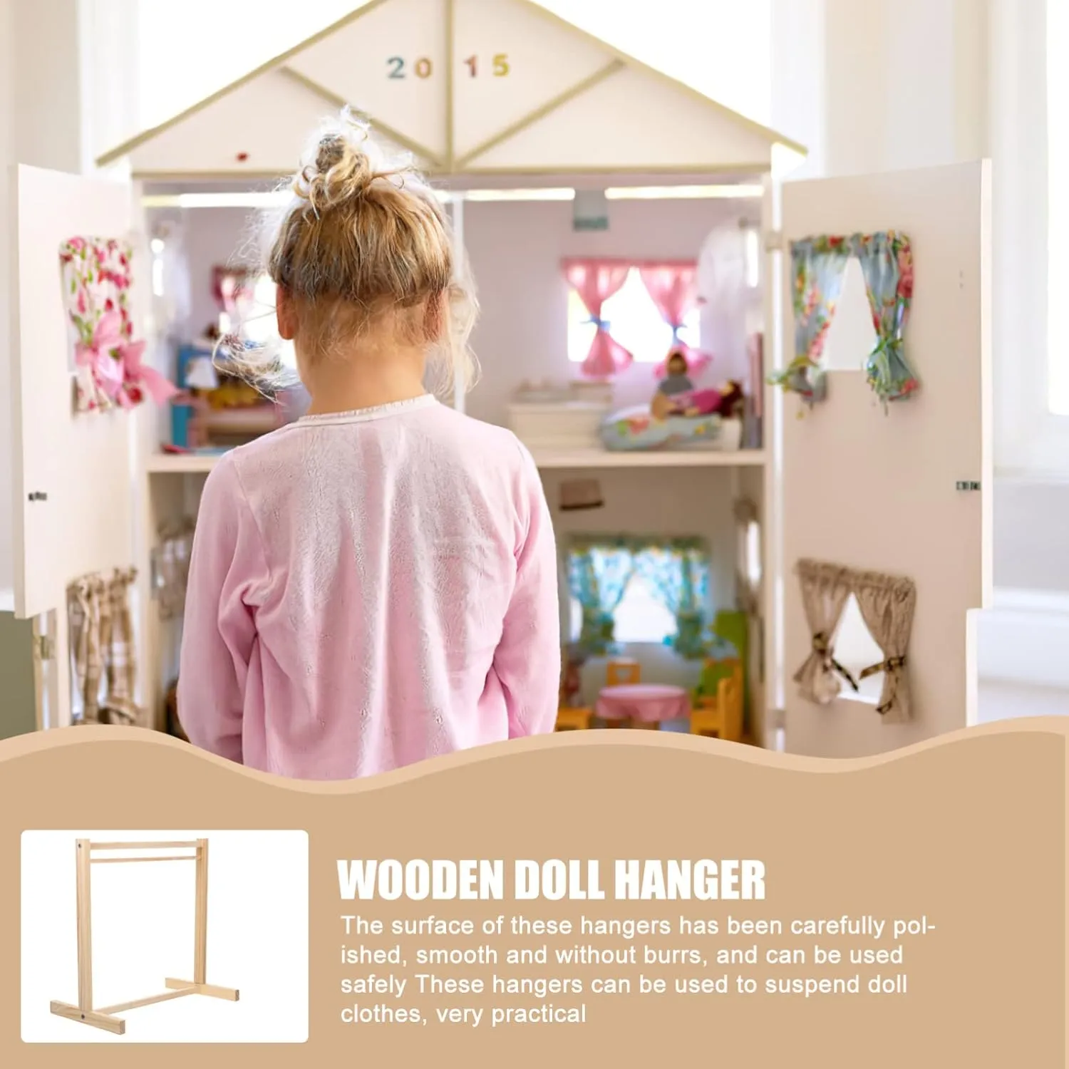 Wooden Doll Clothes Rack Sturdy Clothing Organizer for Doll Dresses for Display and Organization