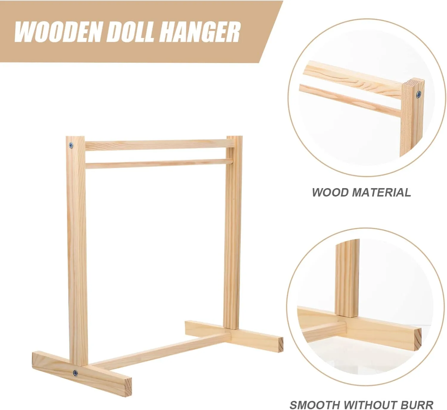 Wooden Doll Clothes Rack Sturdy Clothing Organizer for Doll Dresses for Display and Organization