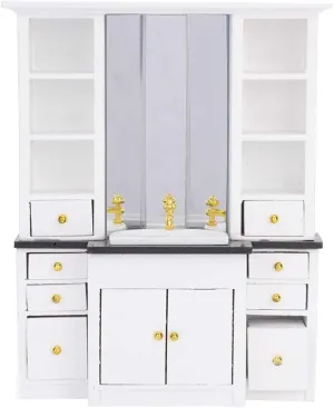 Wooden Dollhouse Mini Basin Cabinet Set, Modern and Simple White Miniature Furniture for 1/12 Scale Dollhouse Decoration with Dollhouse Accessories (1)