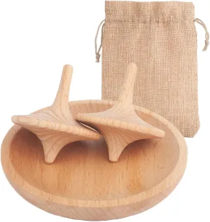 Wooden Spinning Tops with Base(2 Set),Concentration Boosting,Adult Desktop Toys for Office, Balance & Coordination Skills for Kids,Fun,Gift