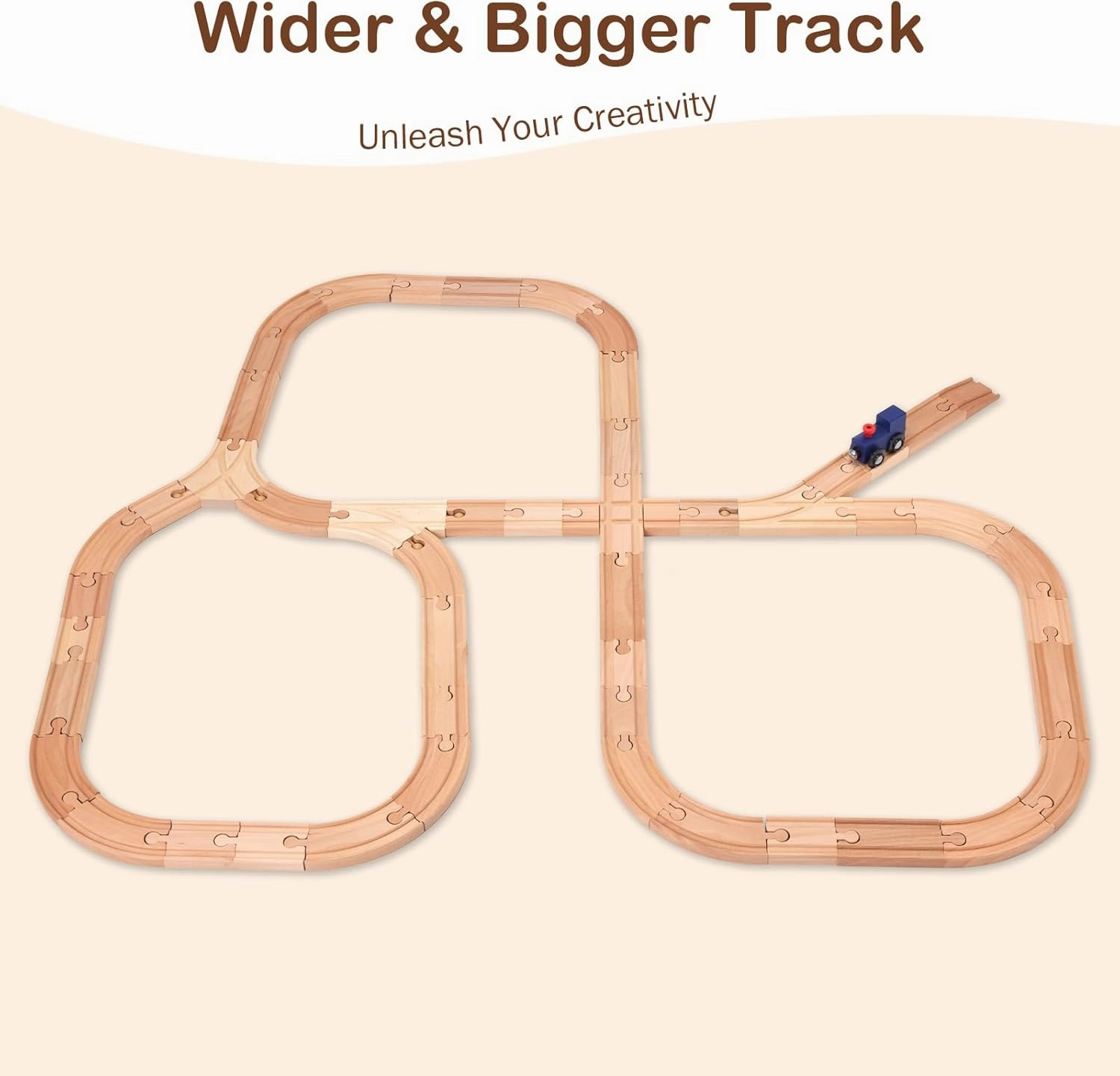 Wooden Train Track Set 53pcs, Wood Train Tracks Accessories Expansion Pack fits Melissa and Doug, fits Brio, fits Thomas, Montessori Toys, Birthday Gift for Boys Girls Toddler Kids (Train Track)