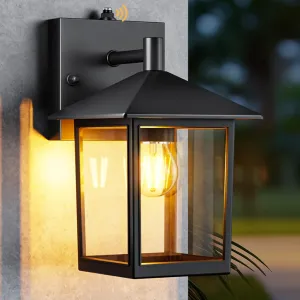 Woolmug Motion Sensor Outdoor Wall Lights, Dusk to Dawn Porch Light Black Wall Sconce Lighting with Clear Glass for Patio Front Door House Garage, Bulbs Not Included