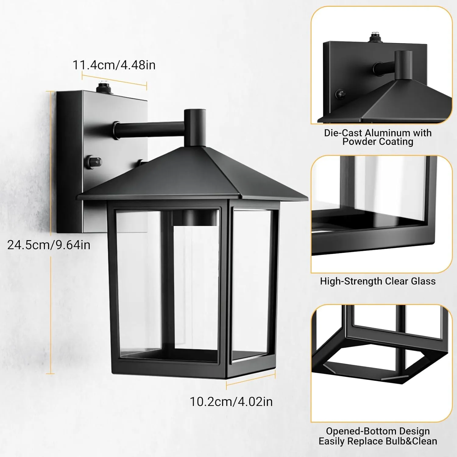 Woolmug Motion Sensor Outdoor Wall Lights, Dusk to Dawn Porch Light Black Wall Sconce Lighting with Clear Glass for Patio Front Door House Garage, Bulbs Not Included