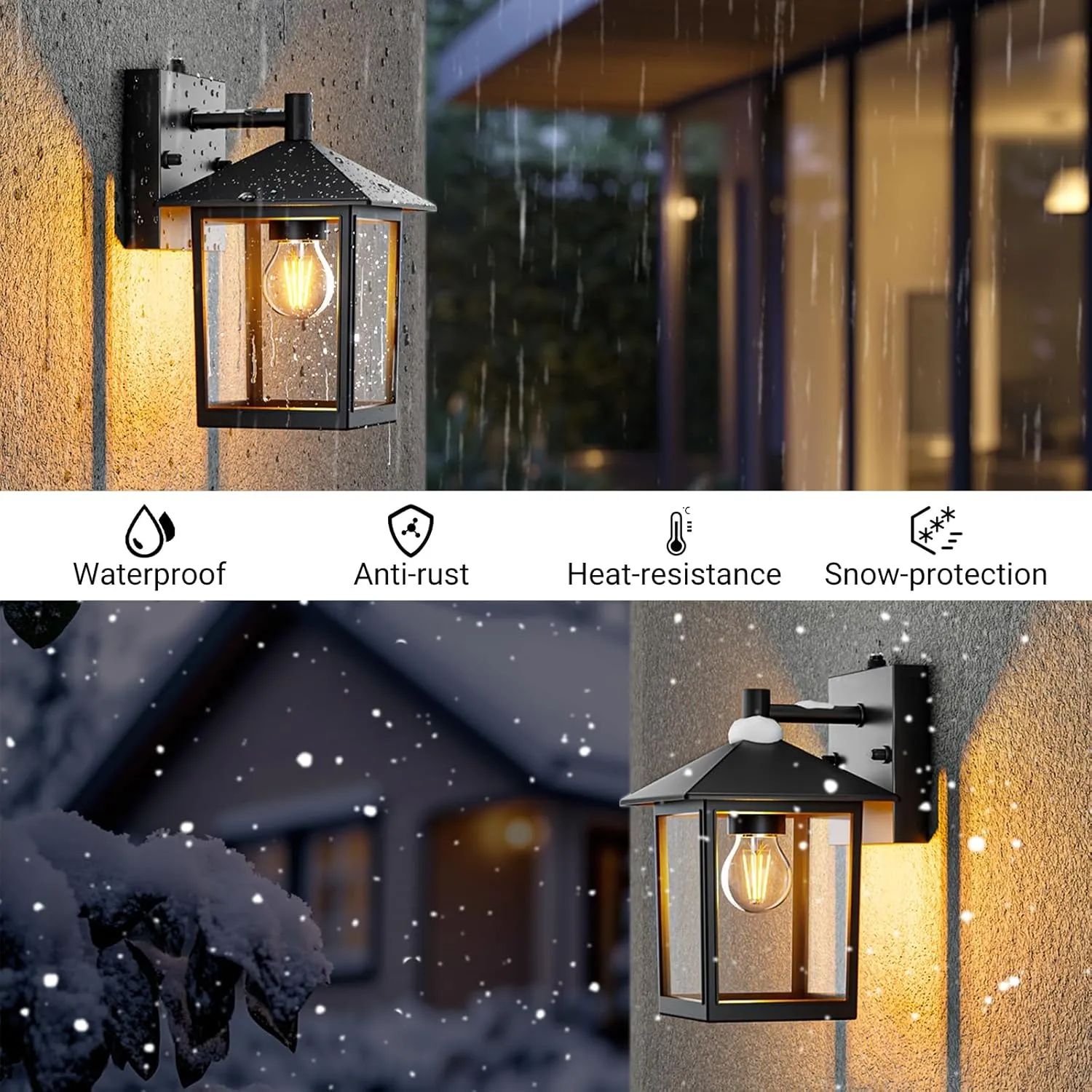 Woolmug Motion Sensor Outdoor Wall Lights, Dusk to Dawn Porch Light Black Wall Sconce Lighting with Clear Glass for Patio Front Door House Garage, Bulbs Not Included