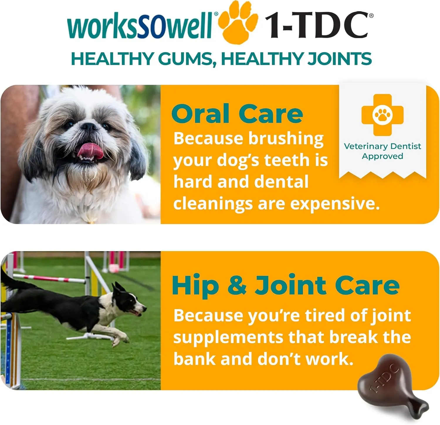 WorksSoWell Dual Action Natural Support - 120 Twist Off Soft Gels | Delivers 4 Health Benefits for Dogs & Cats | Supports Oral, Hip, Joint, Skin, Coat Health, Muscle & Stamina Recovery