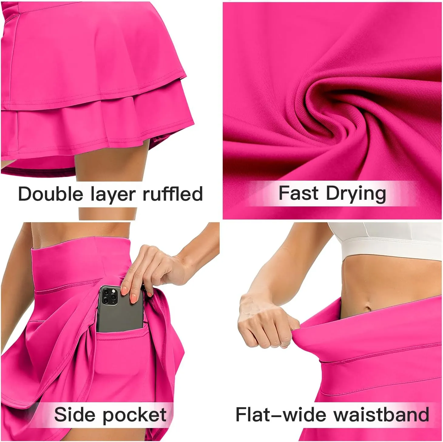WOWENY Women's Athletic Pleated Tennis Skirt Ladies Active Layered Skort with Pocket Running Golf Skirt with Ruffle