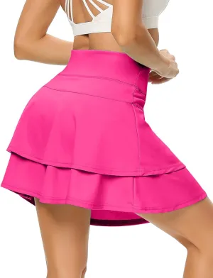 WOWENY Women's Athletic Pleated Tennis Skirt Ladies Active Layered Skort with Pocket Running Golf Skirt with Ruffle