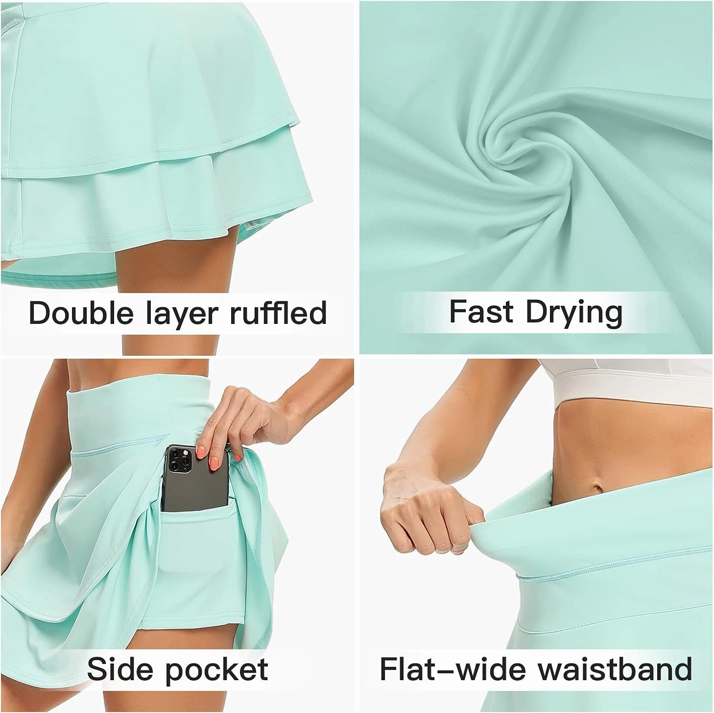 WOWENY Women's Athletic Pleated Tennis Skirt Ladies Active Layered Skort with Pocket Running Golf Skirt with Ruffle