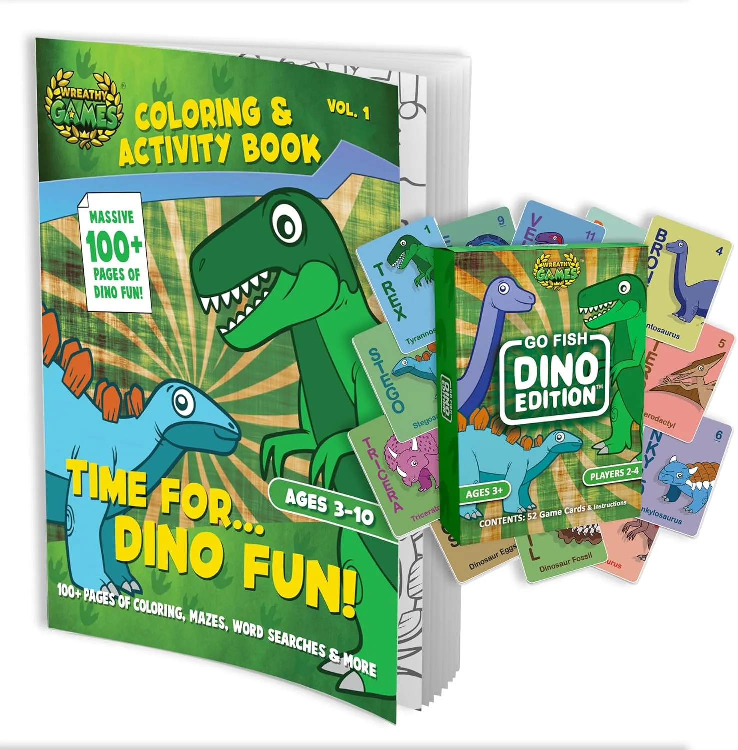 Wreathy Games® - Game Bundles (Go Fish Dino Edition® & Time for... Dino Fun! Coloring & Activity Book™ Bundle)