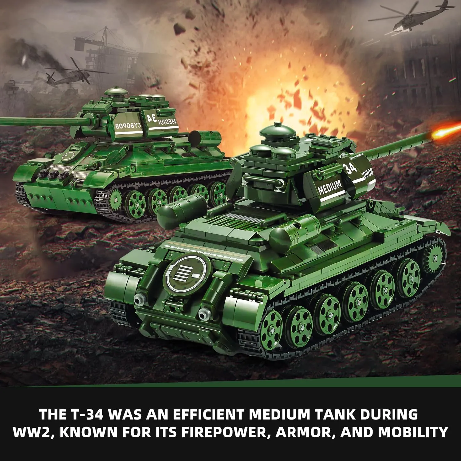 WW2 Army Tank Toys Building Kit,Create a 1:28 T-34 Tank Building Model, Great Military Gifts for Boys,Kids and Teens Age 6-14(Olive Green)