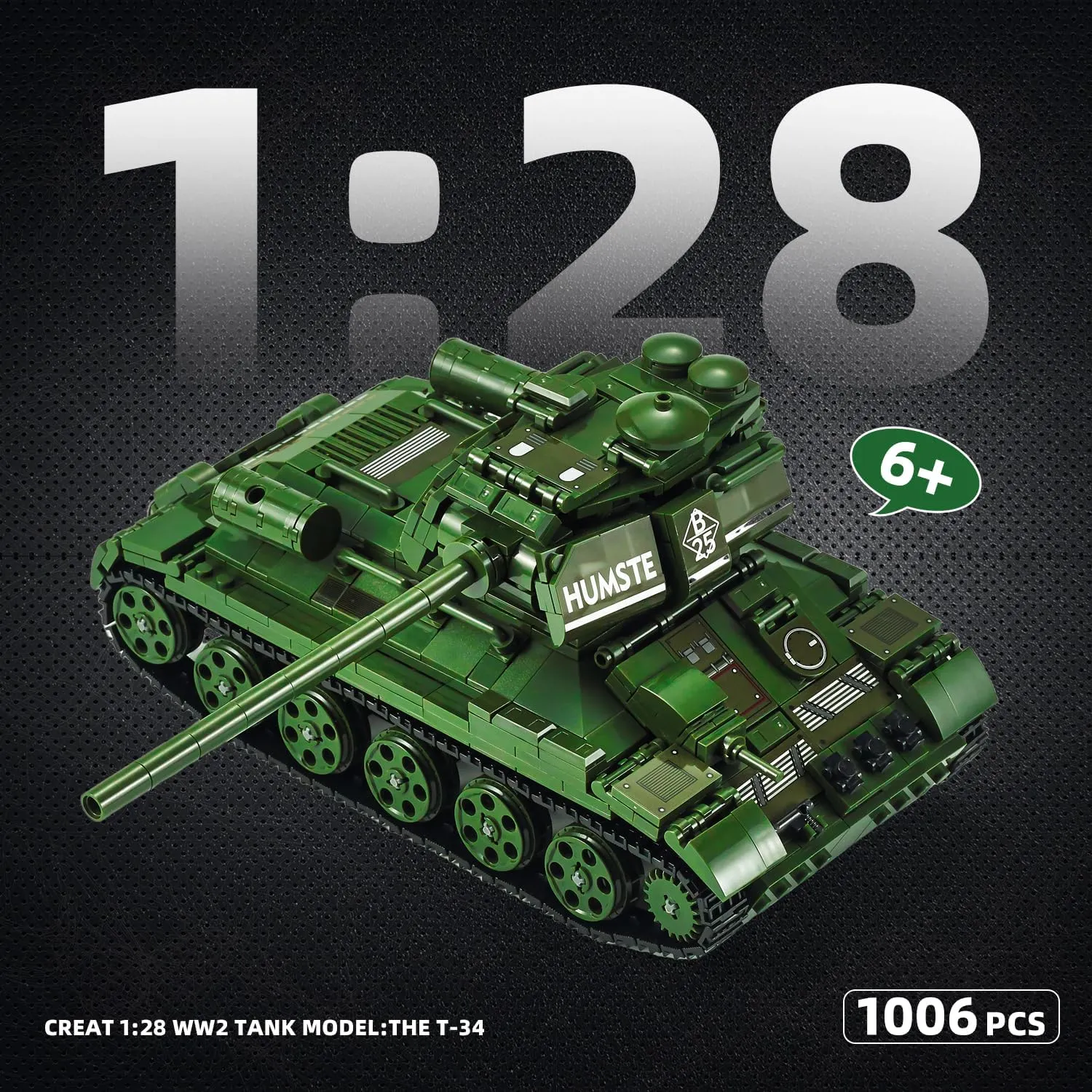 WW2 Army Tank Toys Building Kit,Create a 1:28 T-34 Tank Building Model, Great Military Gifts for Boys,Kids and Teens Age 6-14(Olive Green)