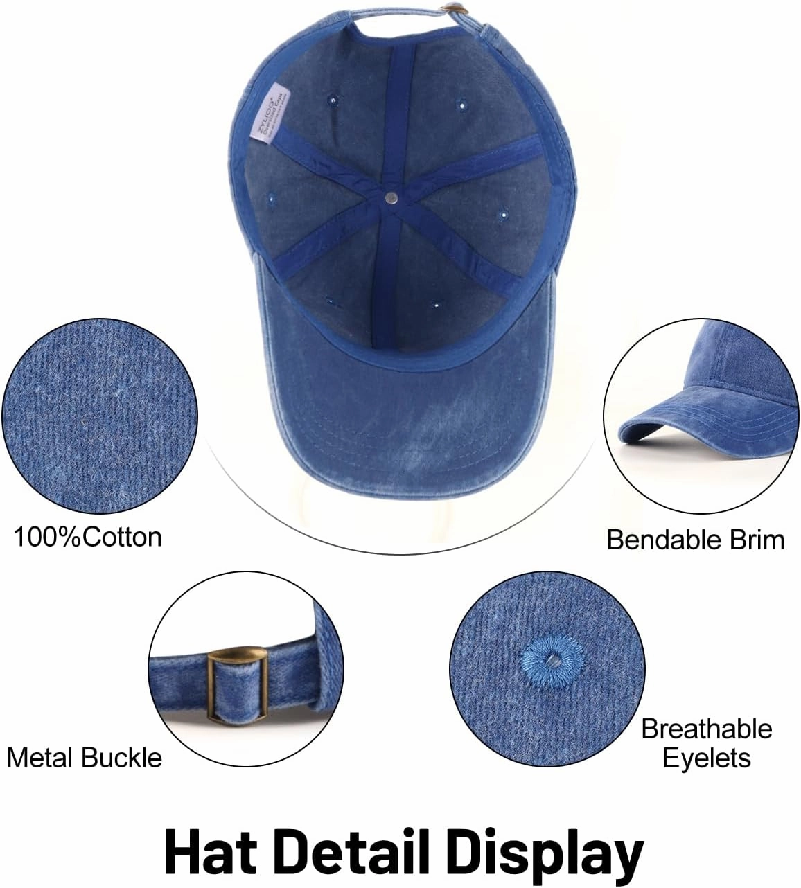 XXL Oversize Washed Denim Baseball Cap,Low Profile Jean Sports Cap for Big Heads 23.5"-25.5",Large Pigment Dyed Dad Hat