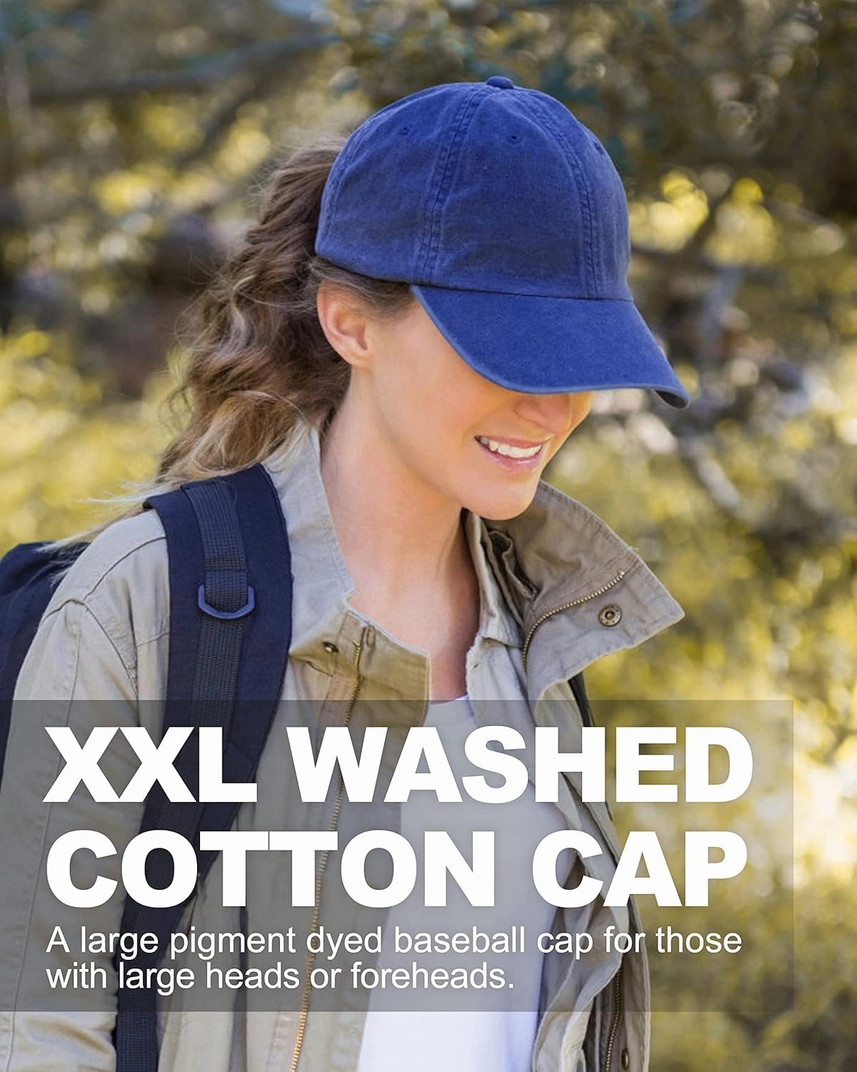 XXL Oversize Washed Denim Baseball Cap,Low Profile Jean Sports Cap for Big Heads 23.5"-25.5",Large Pigment Dyed Dad Hat