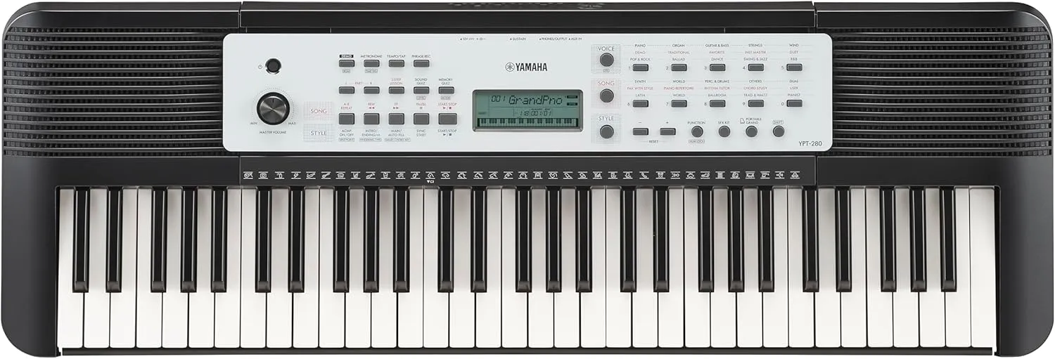 Yamaha 61-Key Portable Keyboard for Beginners with Built-In Songs, Quiz Mode, Music Rest, with Power Adapter YPT280