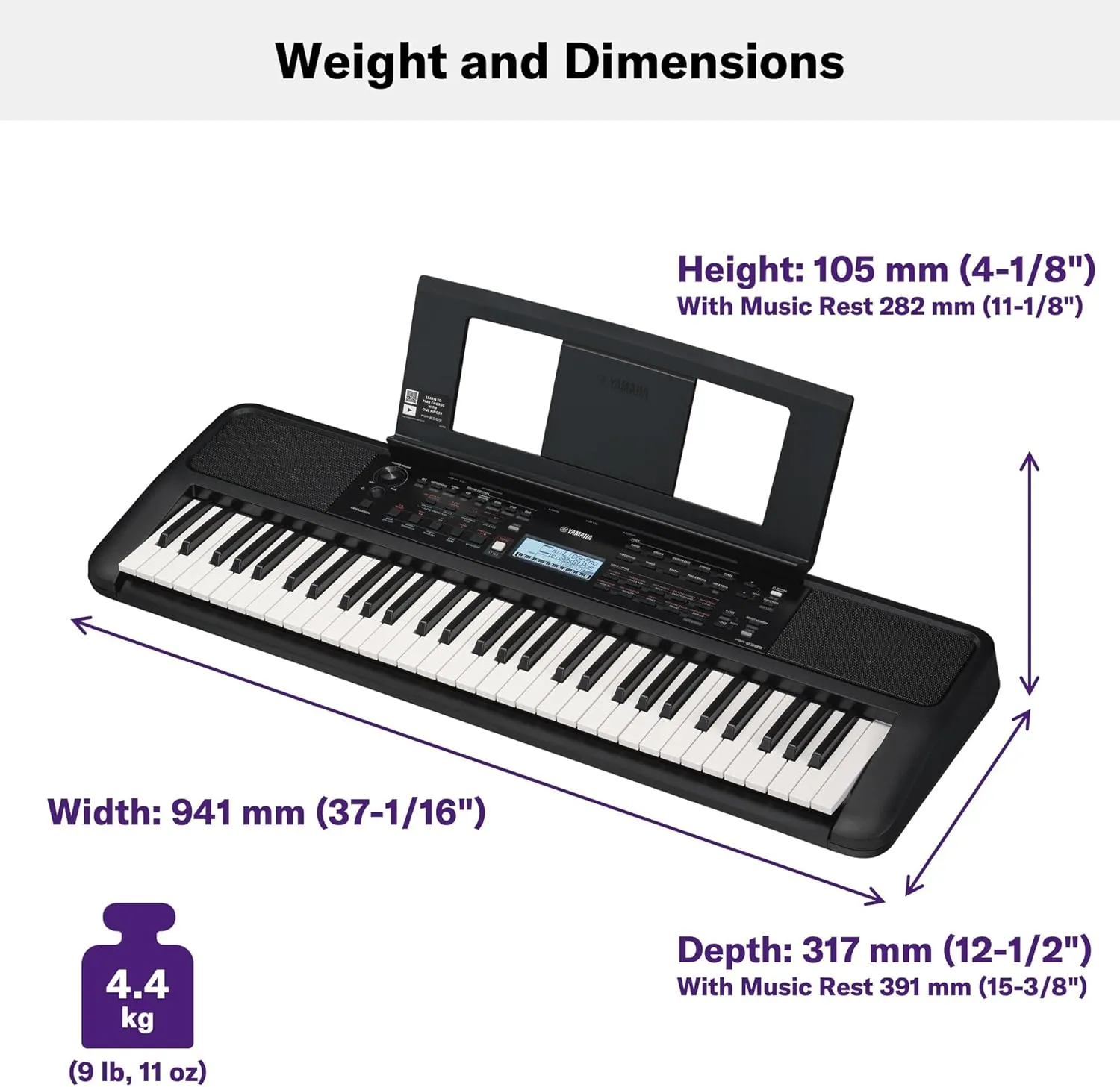 Yamaha 61 Touch Sensitive Keys Portable Keyboard for Beginners with Music Rest, Power Adapter PSR-E383