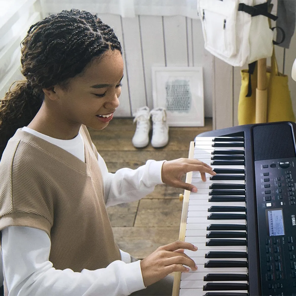 Yamaha 61 Touch Sensitive Keys Portable Keyboard for Beginners with Music Rest, Power Adapter PSR-E383