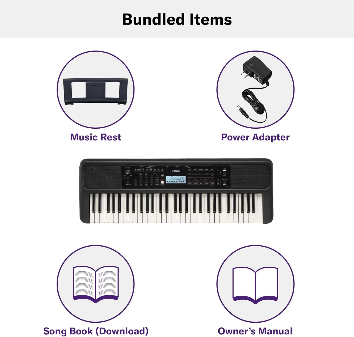 Yamaha 61 Touch Sensitive Keys Portable Keyboard for Beginners with Music Rest, Power Adapter PSR-E383