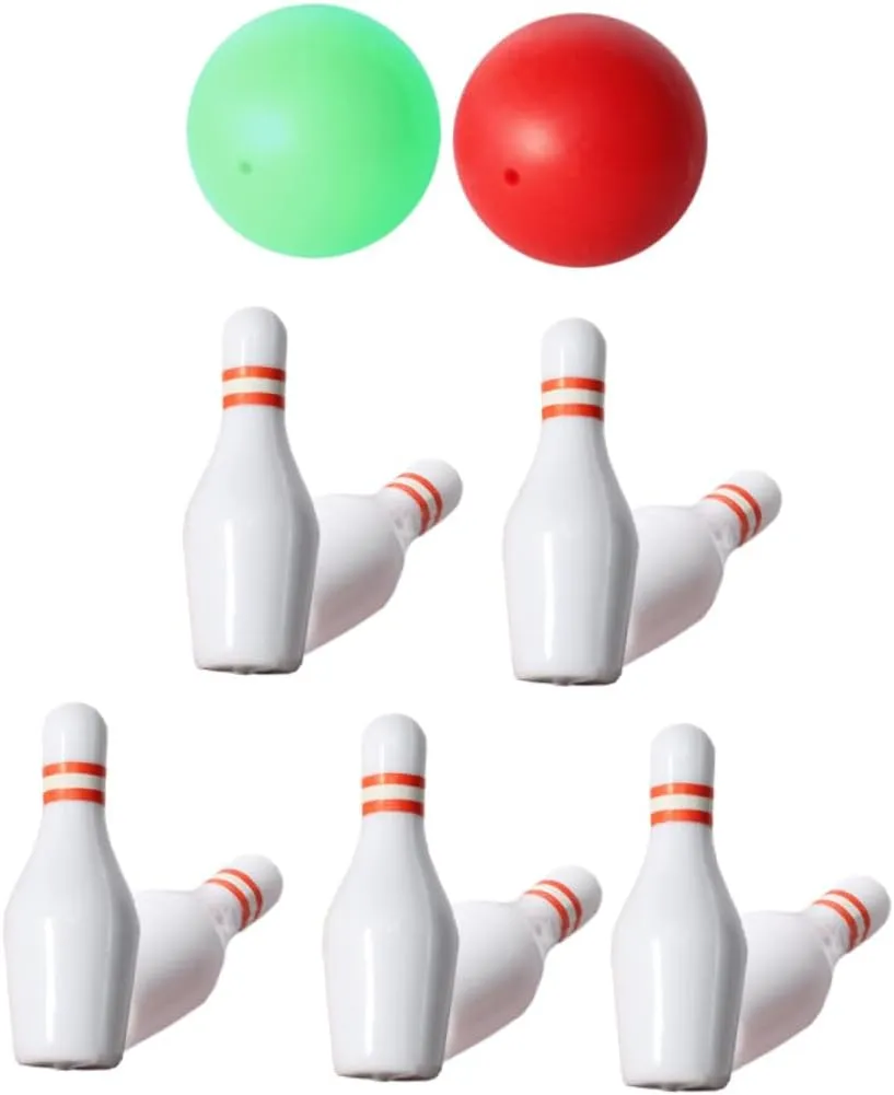 Yardwe 1 Set Mini Bowling Set for Dollhouse High Simulation Bowling Pins and Balls Miniature Sports Decor Safe Material for Family Entertainment
