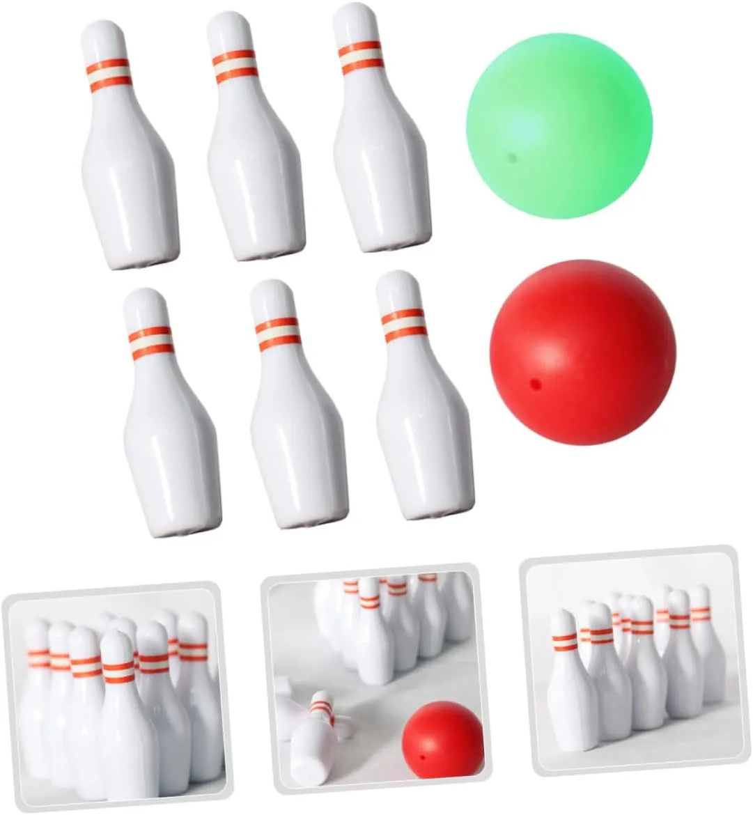 Yardwe 1 Set Mini Bowling Set for Dollhouse High Simulation Bowling Pins and Balls Miniature Sports Decor Safe Material for Family Entertainment