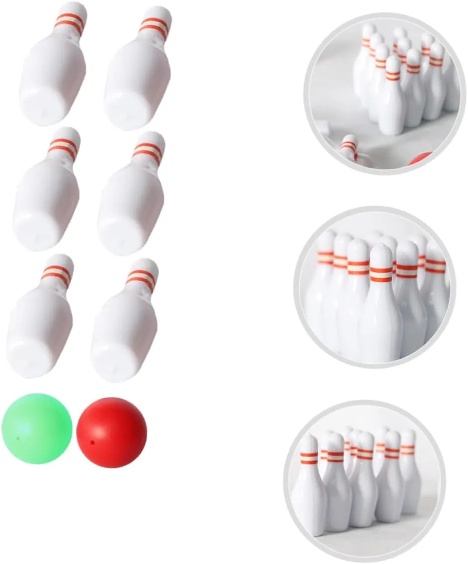 Yardwe 1 Set Mini Bowling Set for Dollhouse High Simulation Bowling Pins and Balls Miniature Sports Decor Safe Material for Family Entertainment
