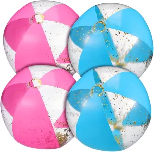 Yardwe 4pcs Inflatable Sequin Beach Balls Glitter Ornaments for Summer Pool Parties Outdoor Fun Volleyball Soccer Games Dazzling Decorative for All Occasions
