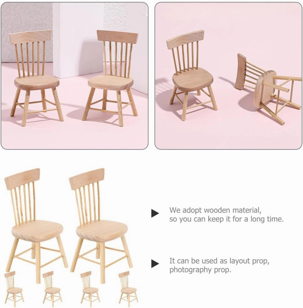 Yardwe 24 Pcs Dollhouse Chair Mini Dollhouse Wooden Dollhouse Counter Decor Miniature Chairs Dollhouse Furniture 1 12 Scale 1 12 Scale Dollhouse Accessories Wood Miniature Chair Wood Set