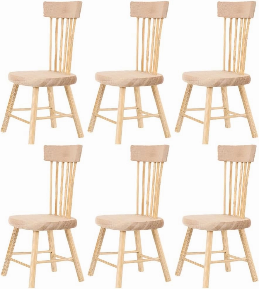 Yardwe 24 Pcs Dollhouse Chair Mini Dollhouse Wooden Dollhouse Counter Decor Miniature Chairs Dollhouse Furniture 1 12 Scale 1 12 Scale Dollhouse Accessories Wood Miniature Chair Wood Set