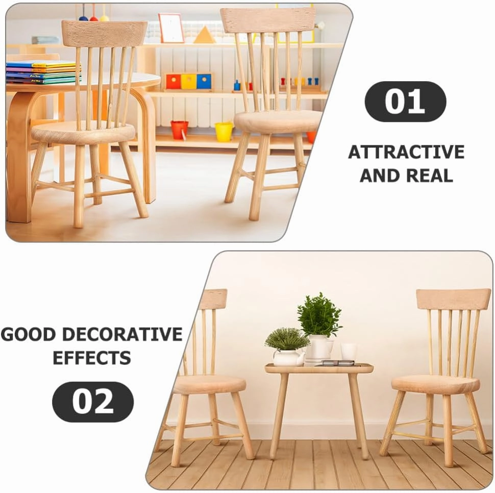 Yardwe 24 Pcs Dollhouse Chair Mini Dollhouse Wooden Dollhouse Counter Decor Miniature Chairs Dollhouse Furniture 1 12 Scale 1 12 Scale Dollhouse Accessories Wood Miniature Chair Wood Set