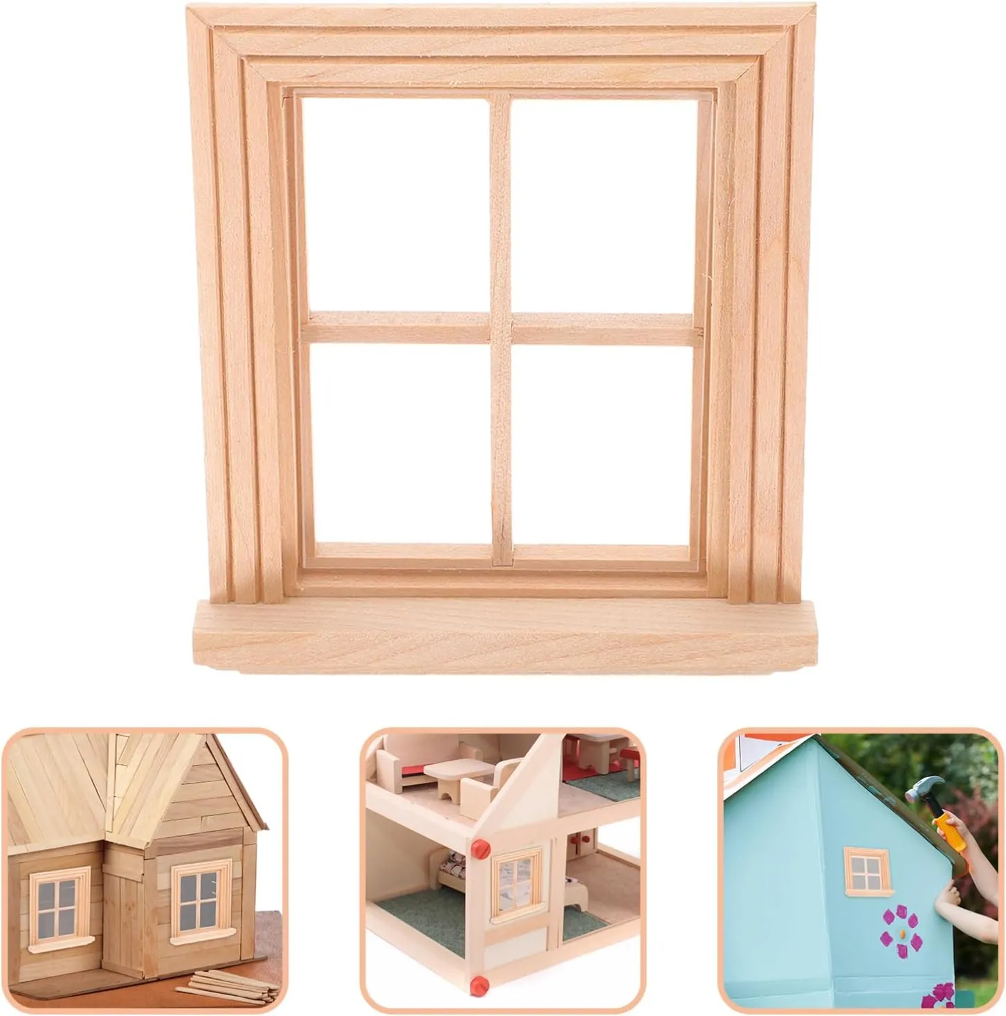 YARNOW 8 Pcs Wooden Dollhouse Window Frames: 1:12 Mini Furniture, DIY Dollhouse Bedroom Accessories
