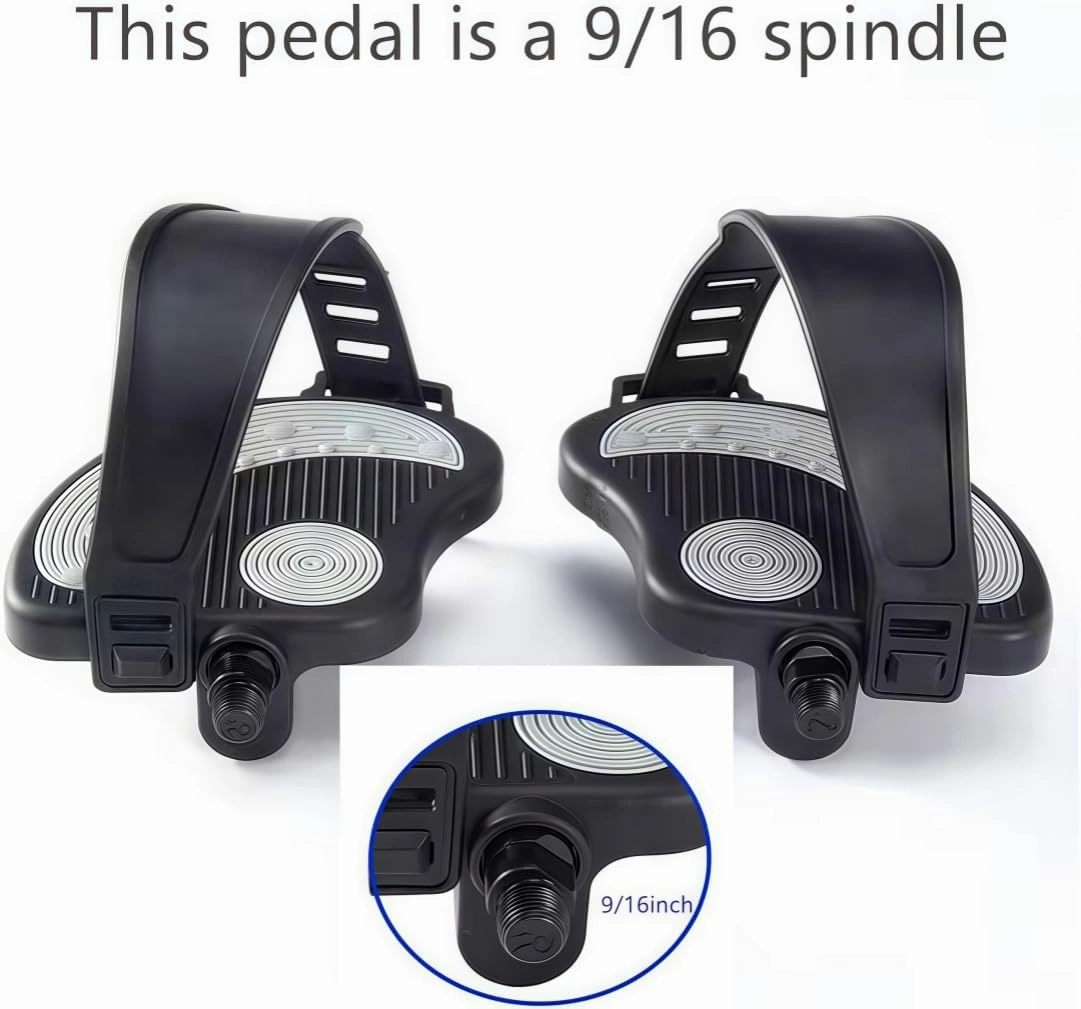 YBEKI Pro-Grade Exercise Bike Pedals with Adjustable Straps - 9/16" & 1/2" Spindle for Indoor Peloton/Schwinn/Spin Bikes | Heavy-Duty PP Plastic & PVC Straps   500lb Capacity