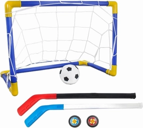 Yeory 2 In1 Mini Hockey Soccer Set with Mini Goal Net, Hockey Stick, Hockey, Football, Hockey and Ball Pump Mini Soccer Goal Set Football Training Equipment