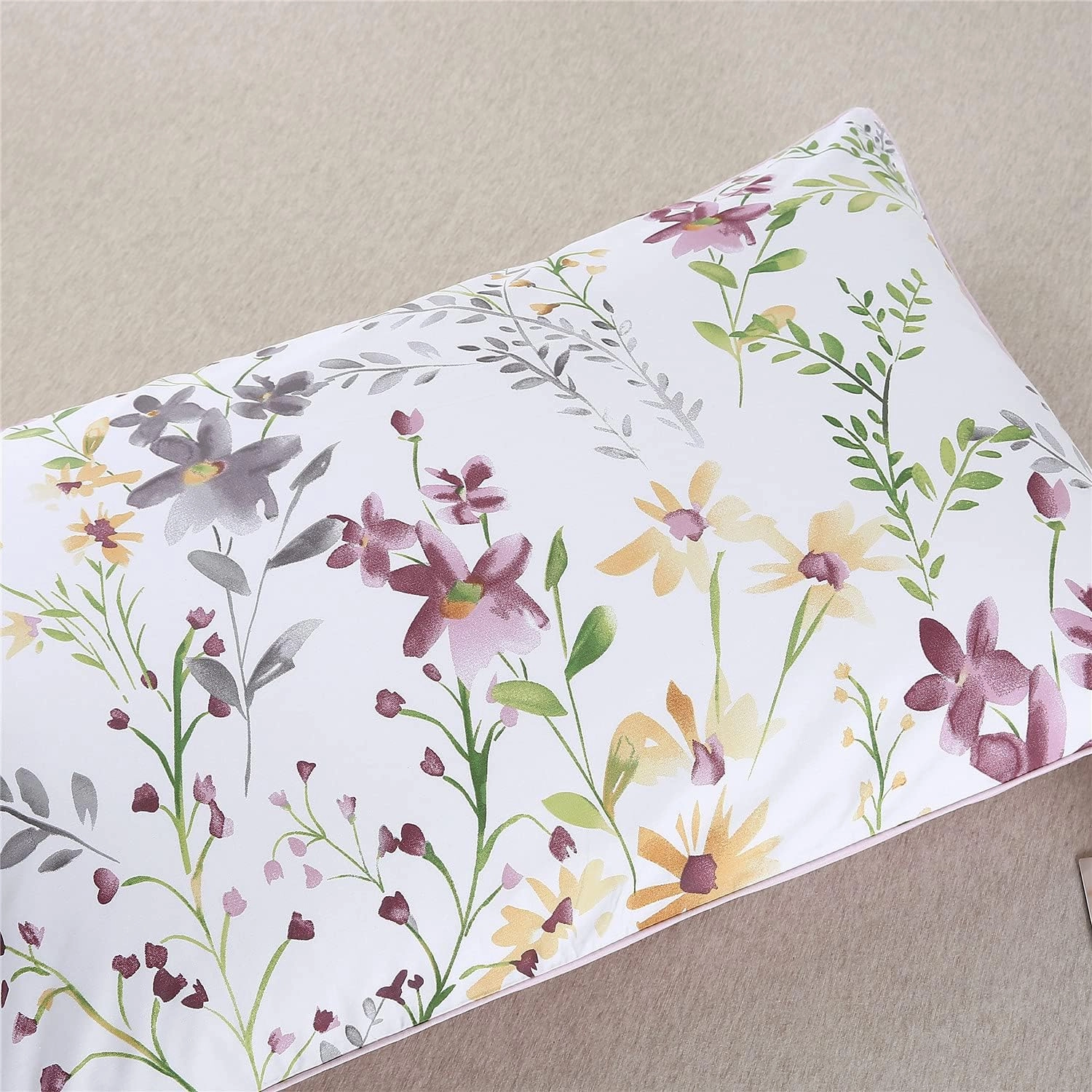 YOU SA Farmhouse Floral Design Pillow Covers Colorful Shabby Flowers Print Pillowcases 100% Cotton Fabric Pillow Cover Set of 2 (King,Color-15)