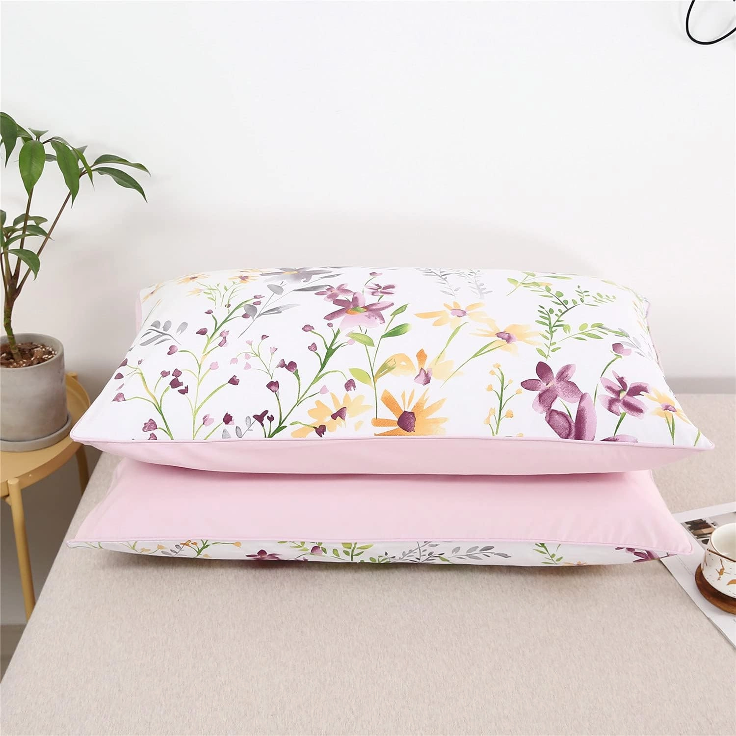 YOU SA Farmhouse Floral Design Pillow Covers Colorful Shabby Flowers Print Pillowcases 100% Cotton Fabric Pillow Cover Set of 2 (King,Color-15)