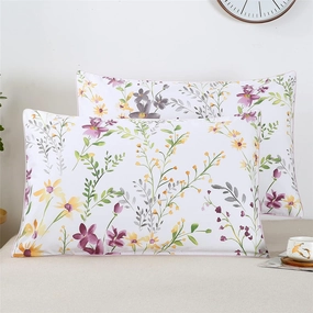 YOU SA Farmhouse Floral Design Pillow Covers Colorful Shabby Flowers Print Pillowcases 100% Cotton Fabric Pillow Cover Set of 2 (King,Color-15)