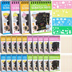 YSCare 24 Pack Scratch Arts and Crafts Notebooks, Rainbow Scratch Arts Paper, Stuffers Essentials Gifts for Kids Ages 4-8 Birthday Party Favors Stocking Stuffers