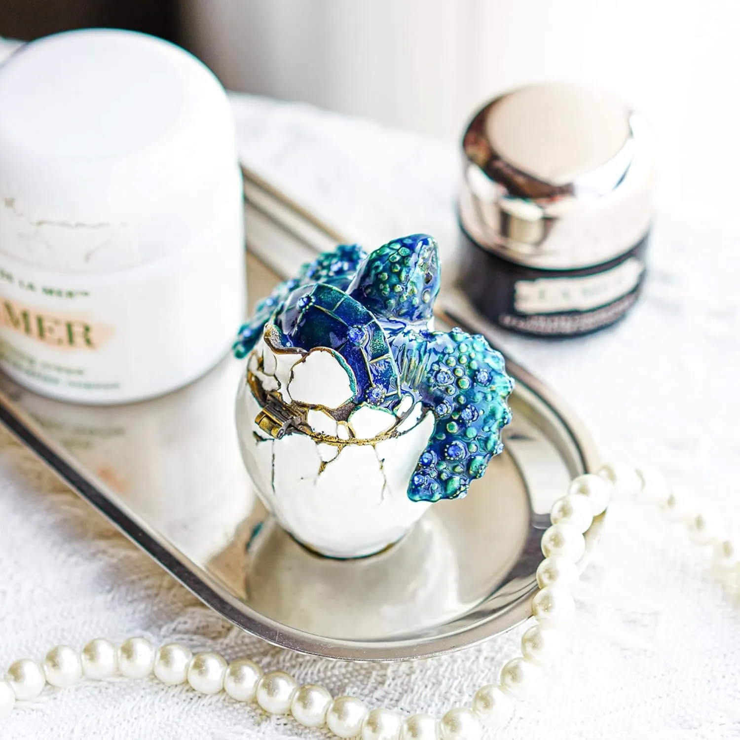 YU FENG Hatching Turtle Trinket Box Hinged Crystals Bejeweled Enameled Vintage Animal Jewelry Ring Holder Box Collectible