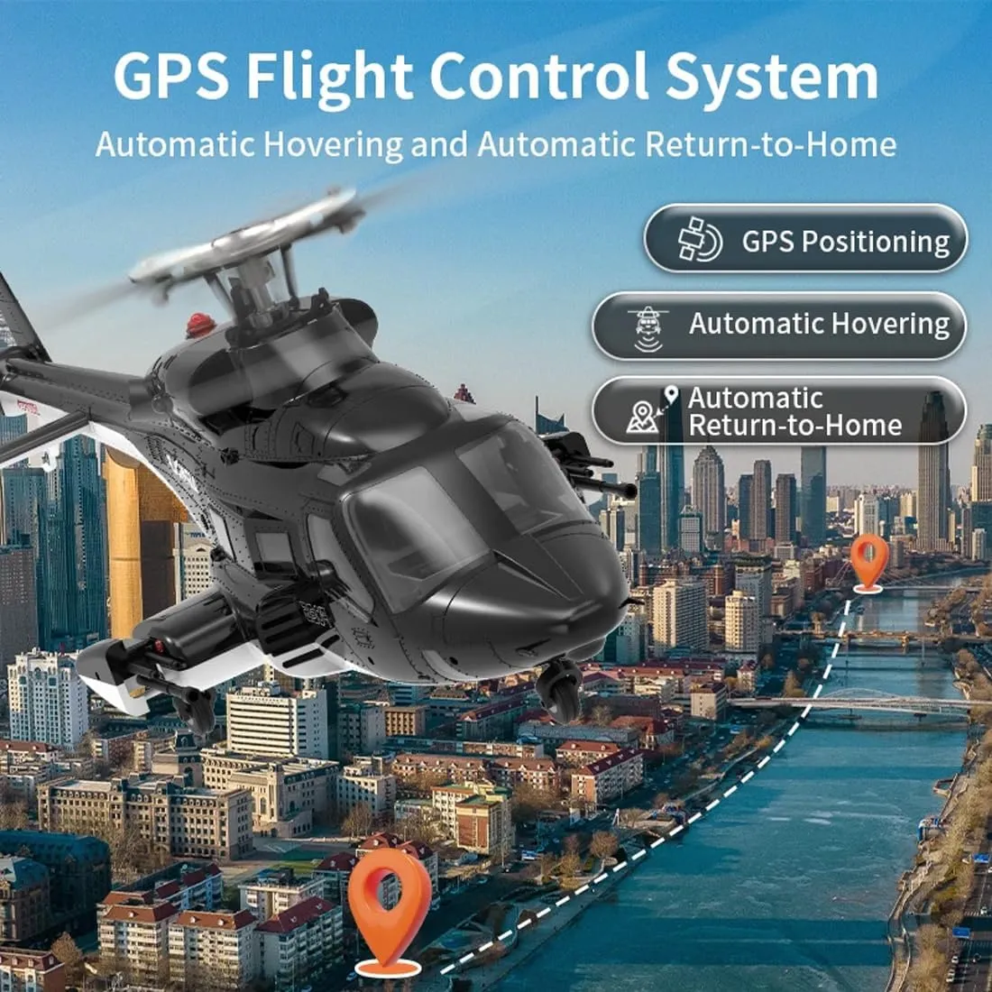 YU Xiang Flyingwolf Flybarless RC Helicopter Model, F02S 1/34 8CH RC 3D/6G Helicopter with Auto-Return & GPS Positioning, Ideal Gift for Beginners & Pros