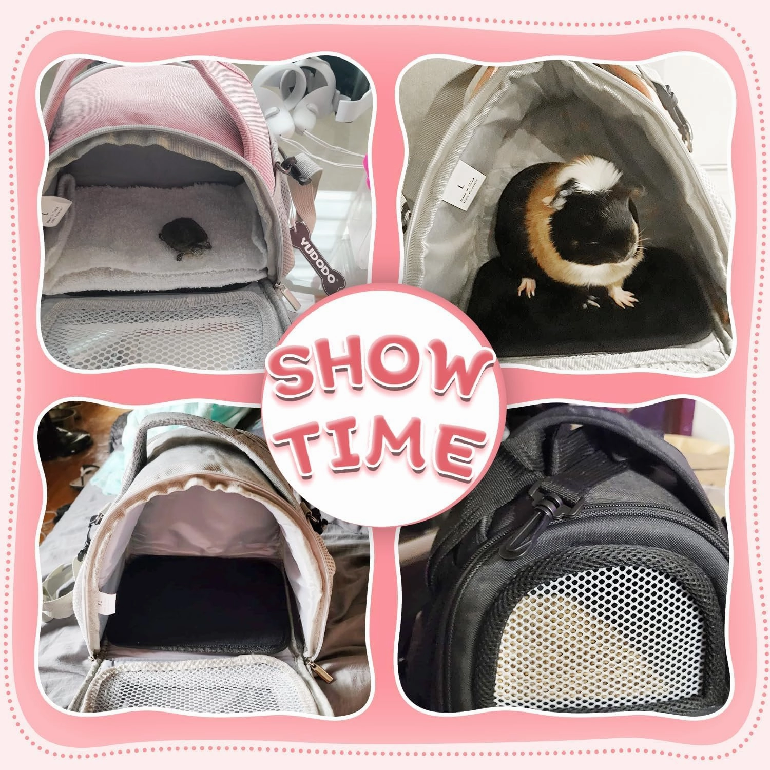 YUDODO Hamster Carrier Guinea Pig Carrier Bag Small Animal Sugar Glider Pouch Gerbil Hedgehog Portable Travel Carrier Outdoor Hangbag Flying Squirrel Rat Carrier (X-Large, Black)